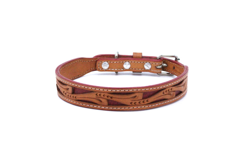 DESIGNER Carved, Stitched & Cowhide Dog Collars