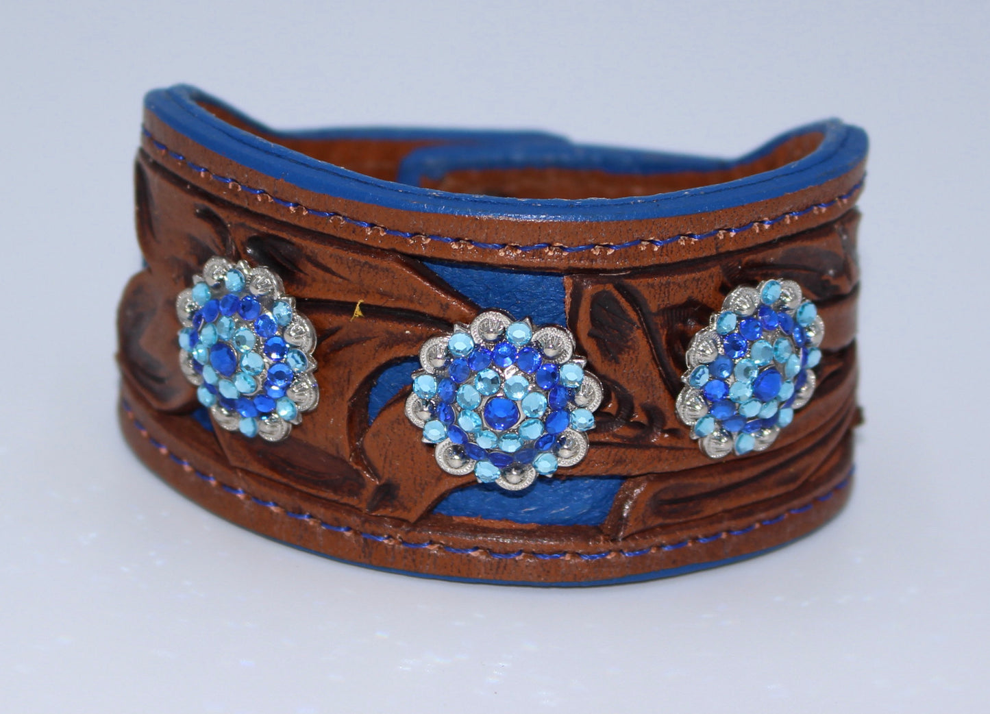 DESIGNER BLUE Leather Flower Bracelet