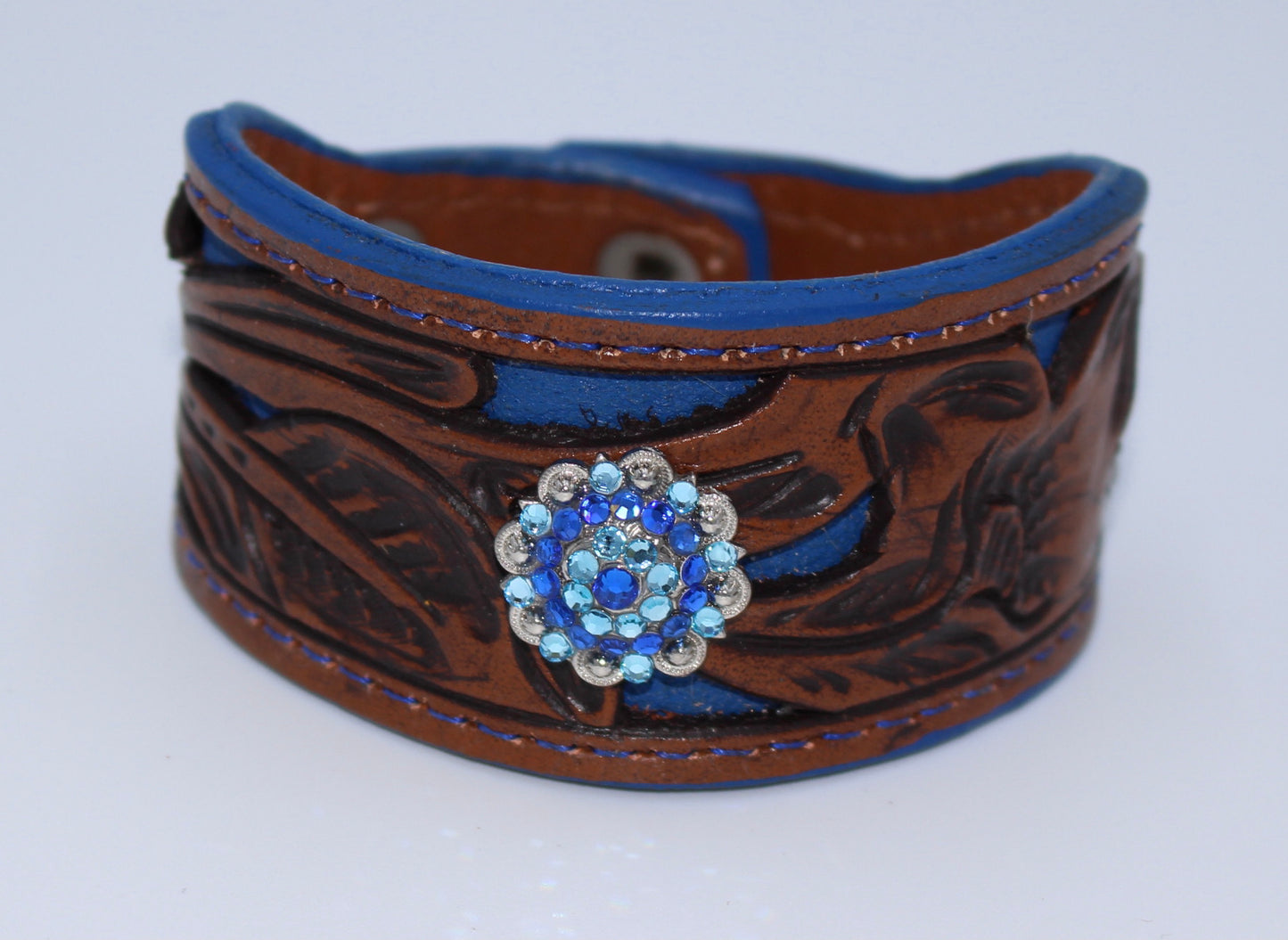 DESIGNER BLUE Leather Flower Bracelet